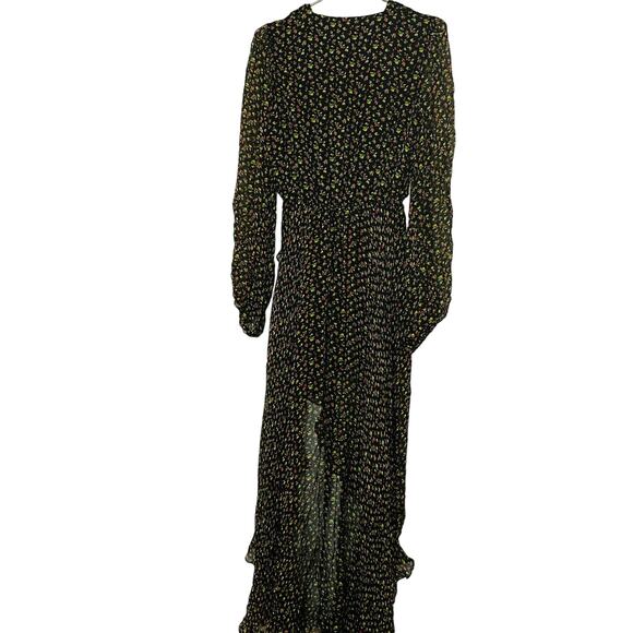 Caroline Constas Vivian Winter Rose 100% Silk V-Neck Ruffles Gown Size Small - Picture 5 of 16